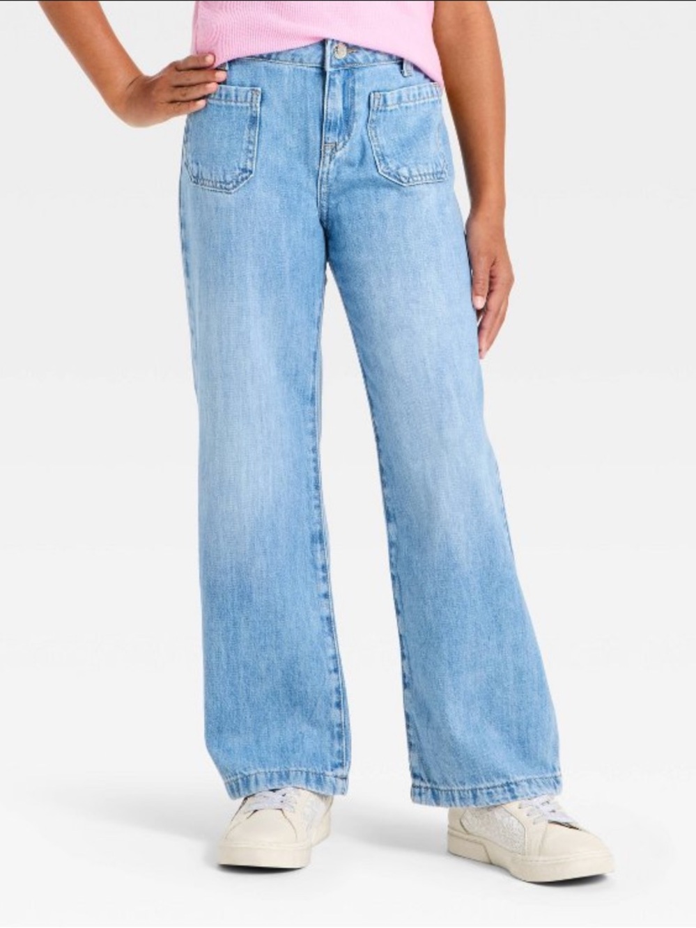 Cat & Jack Girls Mid-Rise Patch Pocket Wide Leg Jeans